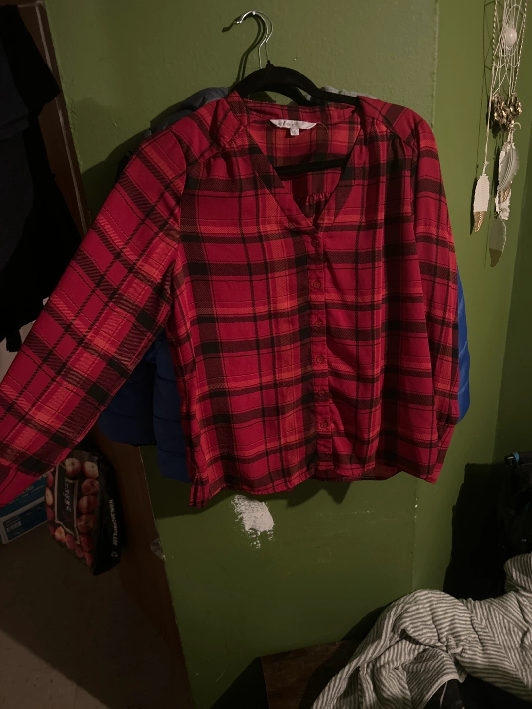 Cleo Red Plaid Button-Up Blouse Size Medium