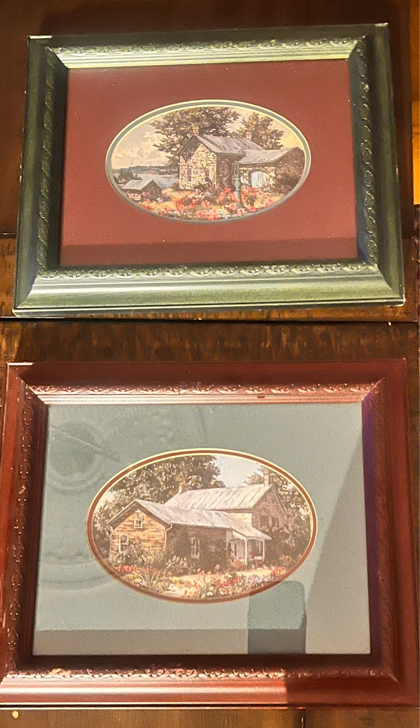 Set of 2 Framed Oval Country House Prints