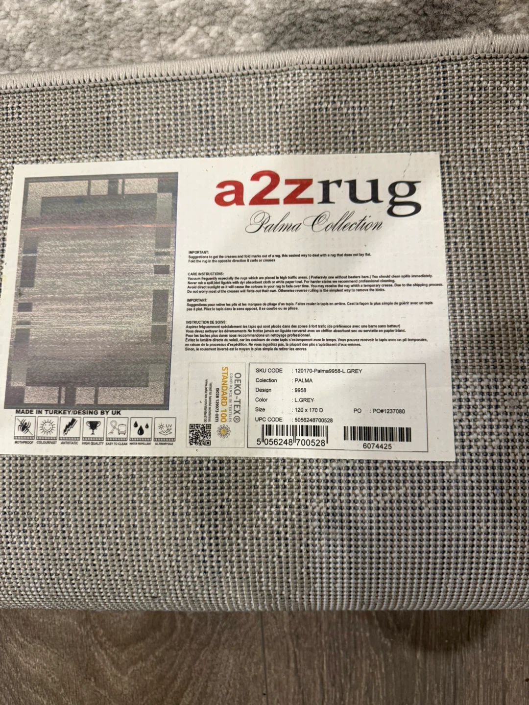 a2zrug Palma Collection 120170-PALMA958-L Grey Rug