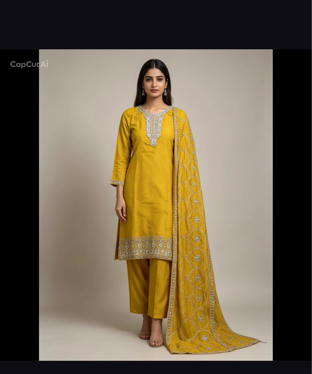 Yellow Embroidered Salwar Kameez with Dupatta