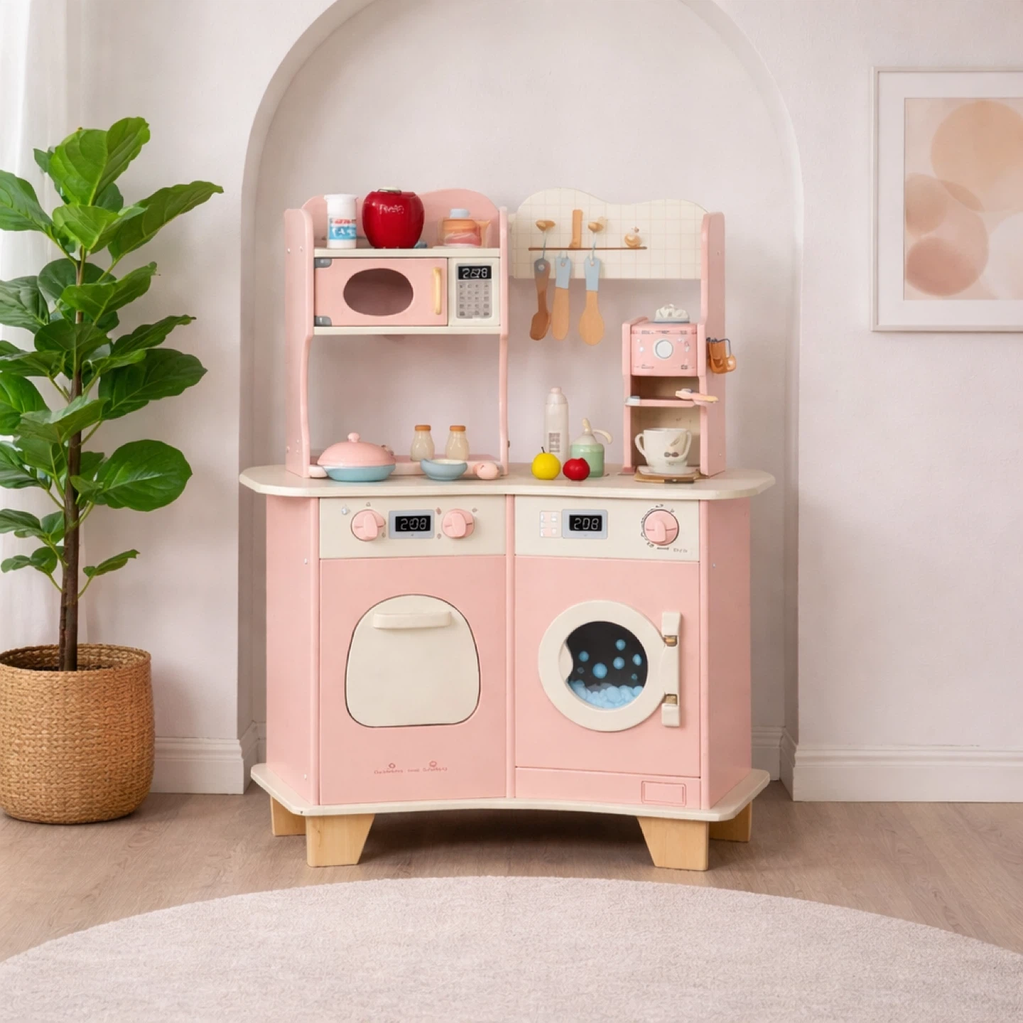 Brand New - Wooden Play Kitchen Toy with Accessories