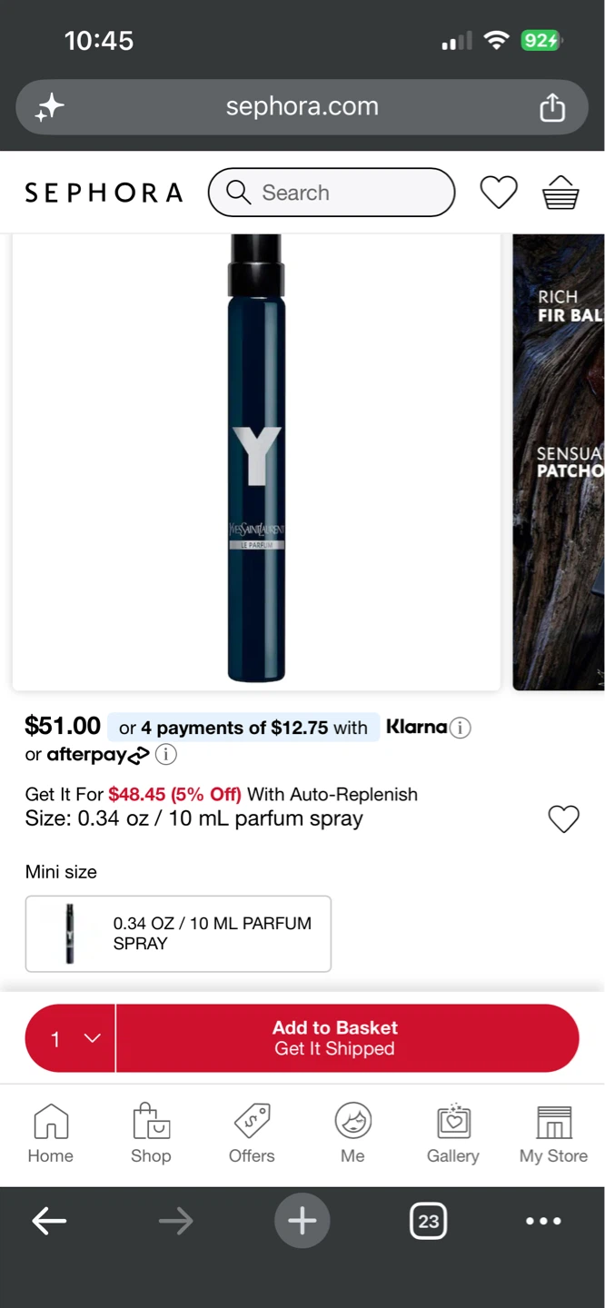 Yves Saint Laurent Y Le Parfum Mini Size 0.34 oz / 10 mL Spray