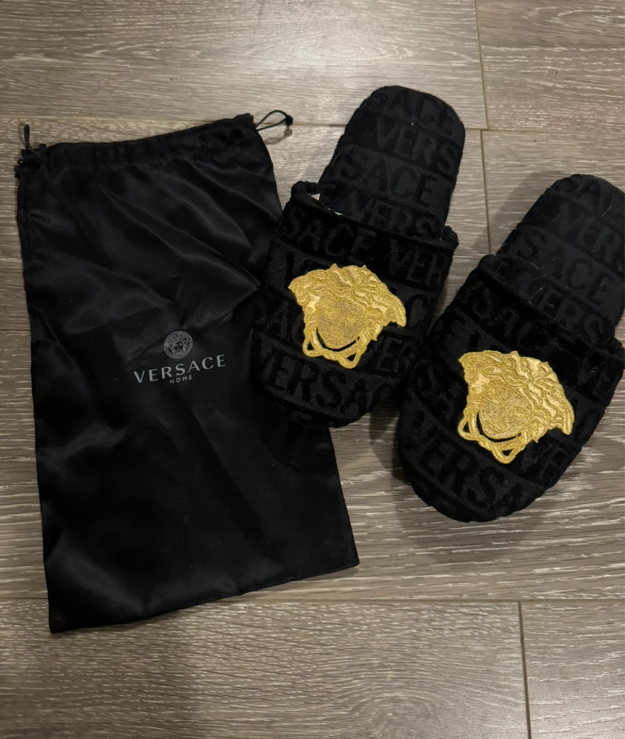 Versace Black Medusa Head Slippers with Dust Bag