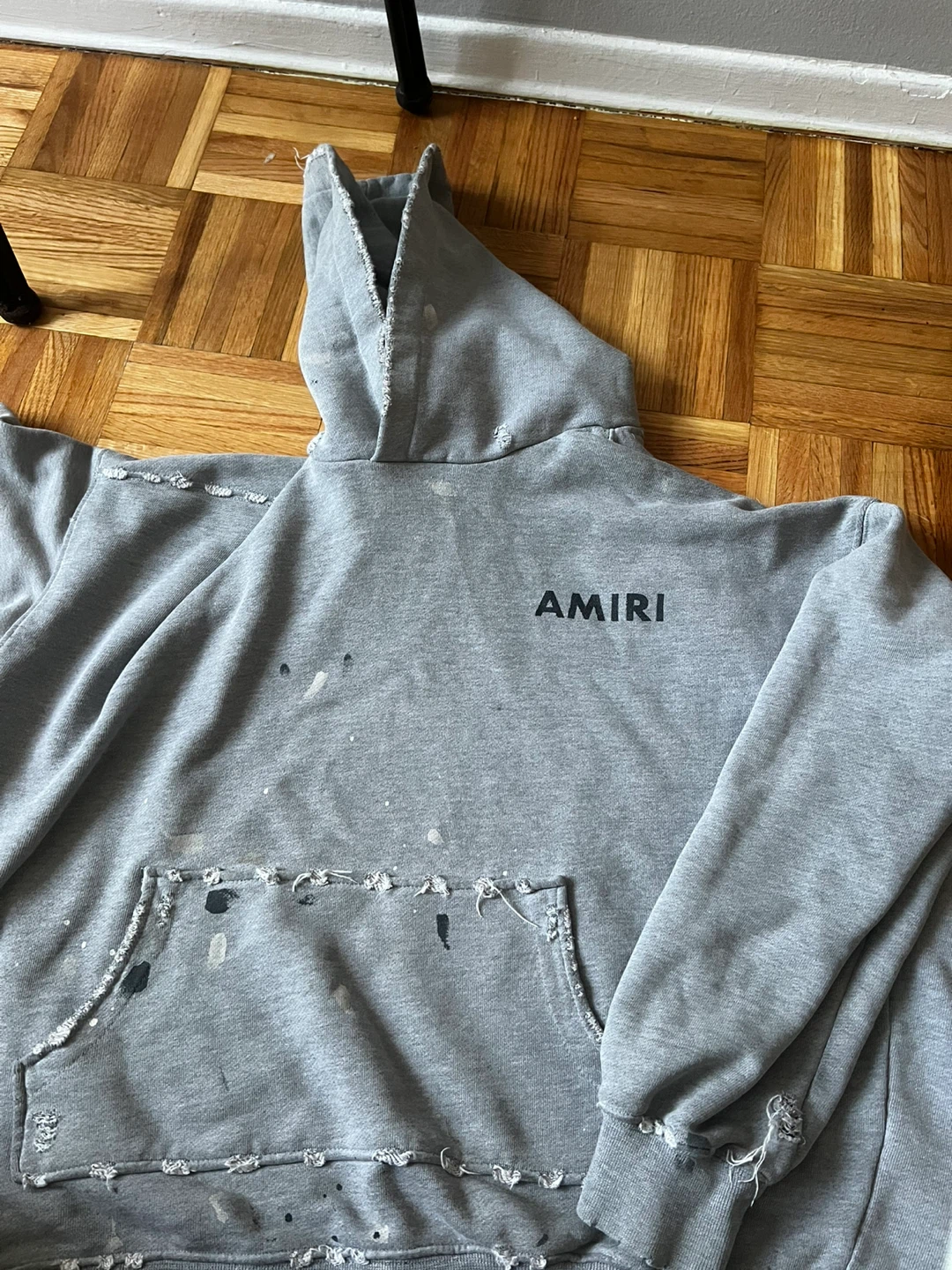 AMIRI Grey Distressed Hoodie