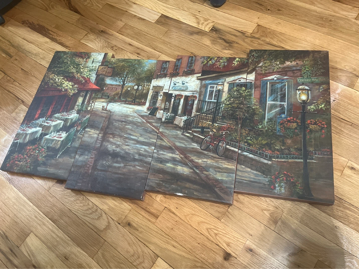 Parisian Cafe Scene Canvas Wall Art - Set of 4 Panels
