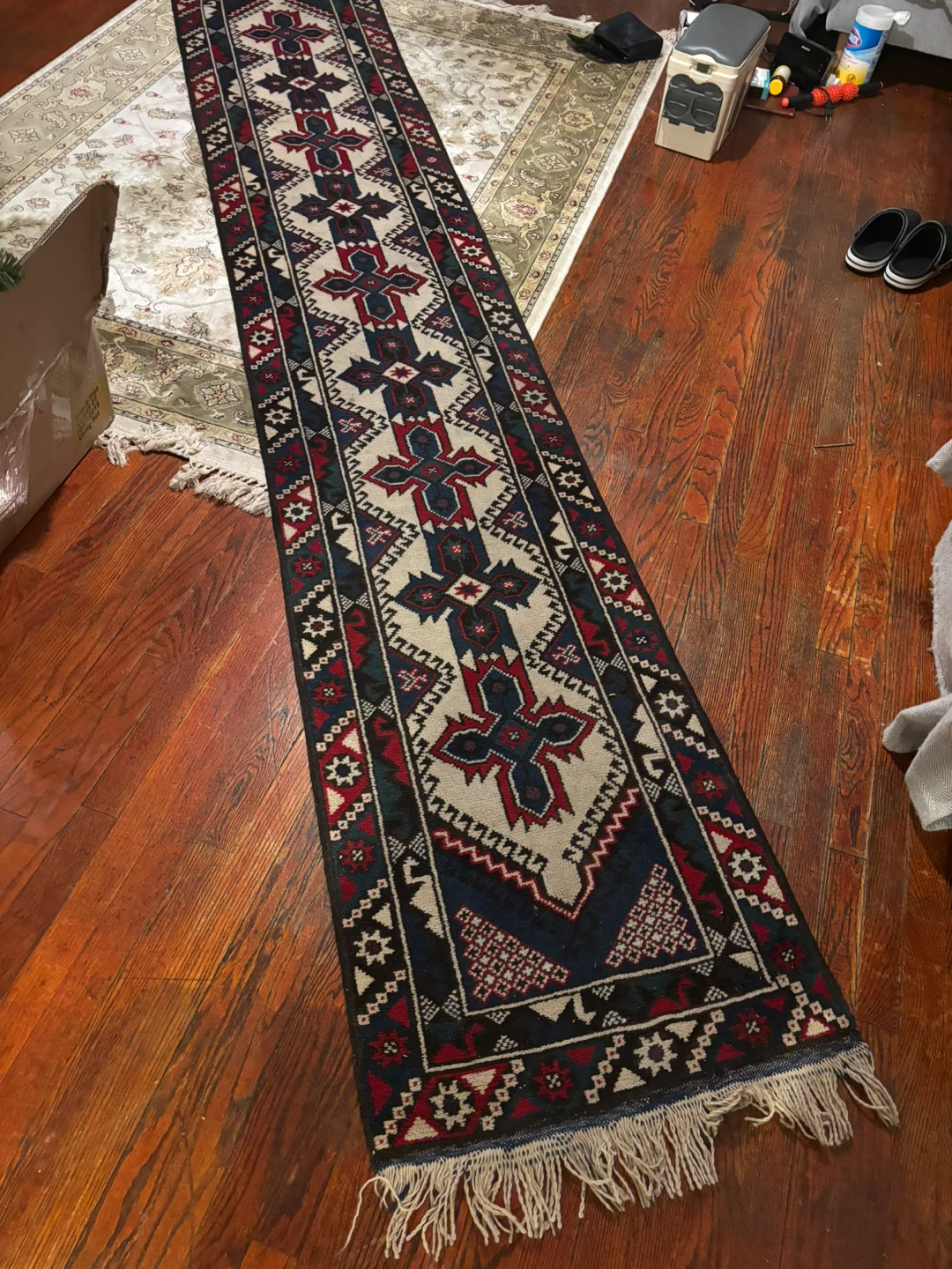 Antique Hand-woven Runner Rug with Traditional