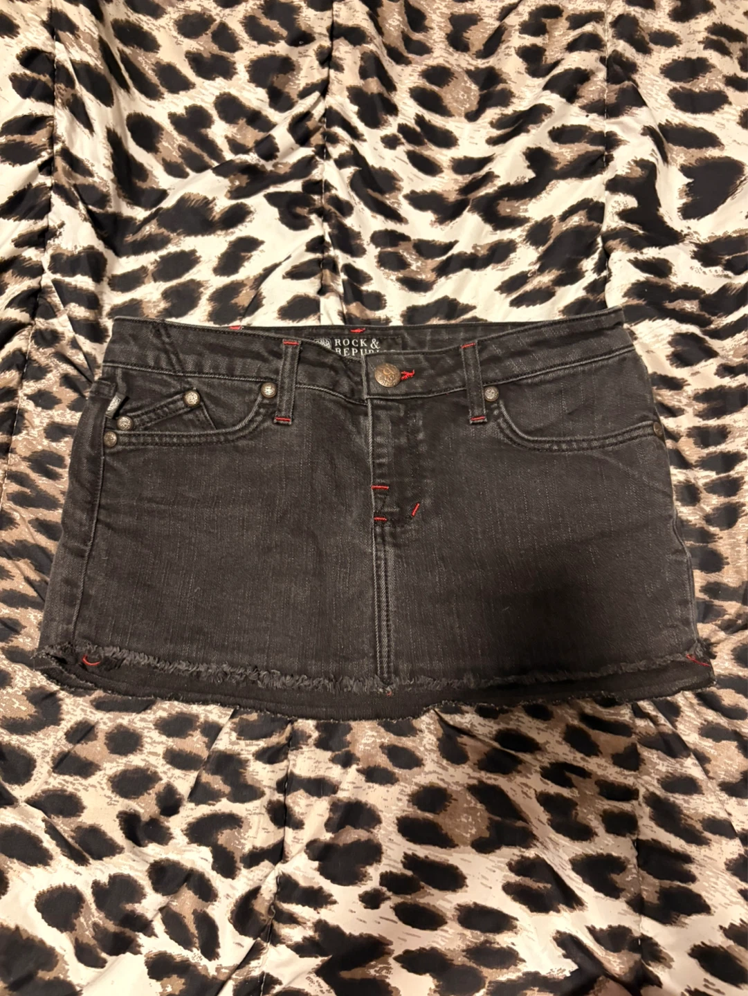 Rock & Republic Black Denim mini Skirt with Red Stitching