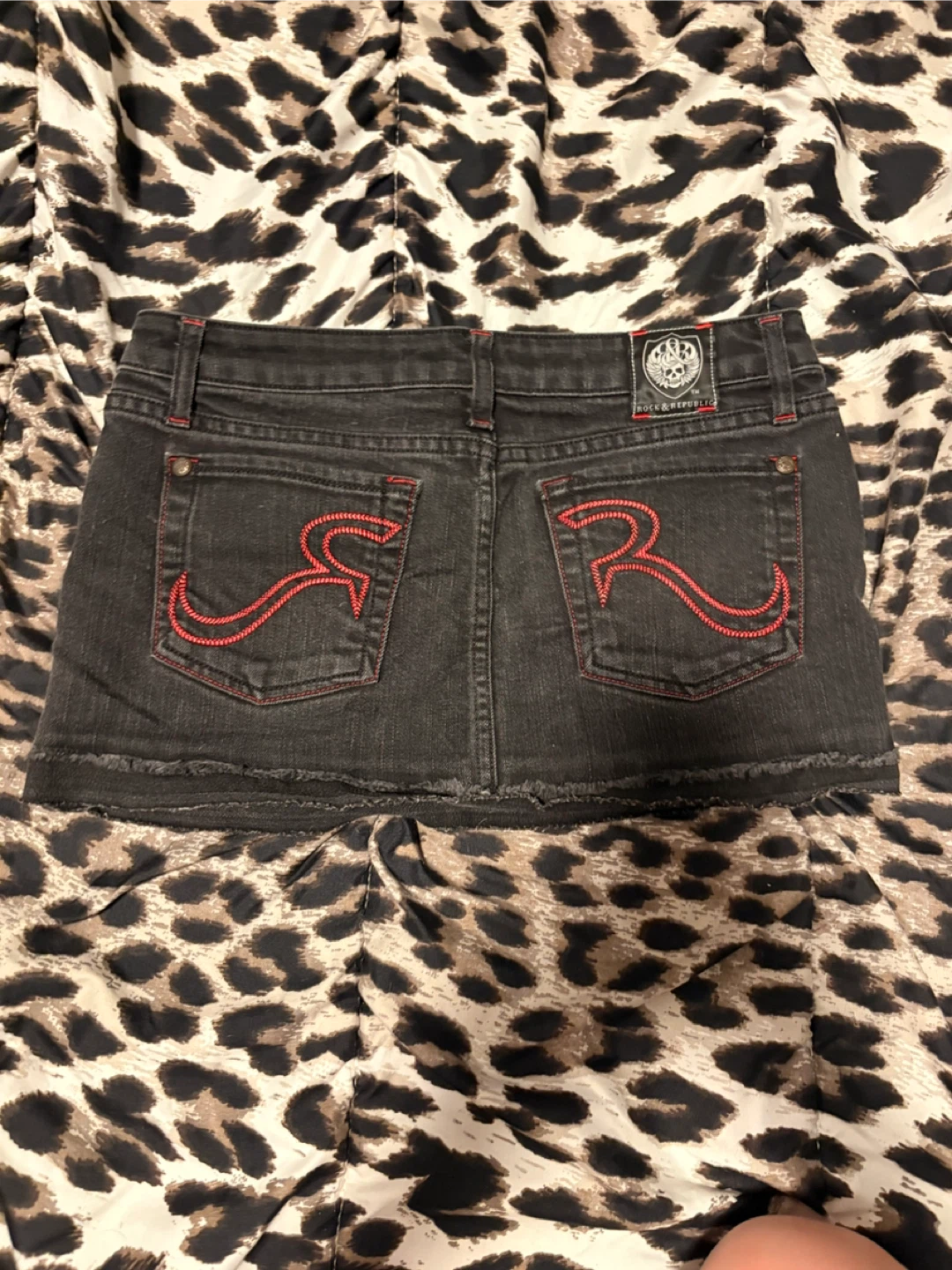 Rock & Republic Black Denim mini Skirt with Red Stitching - photo 2