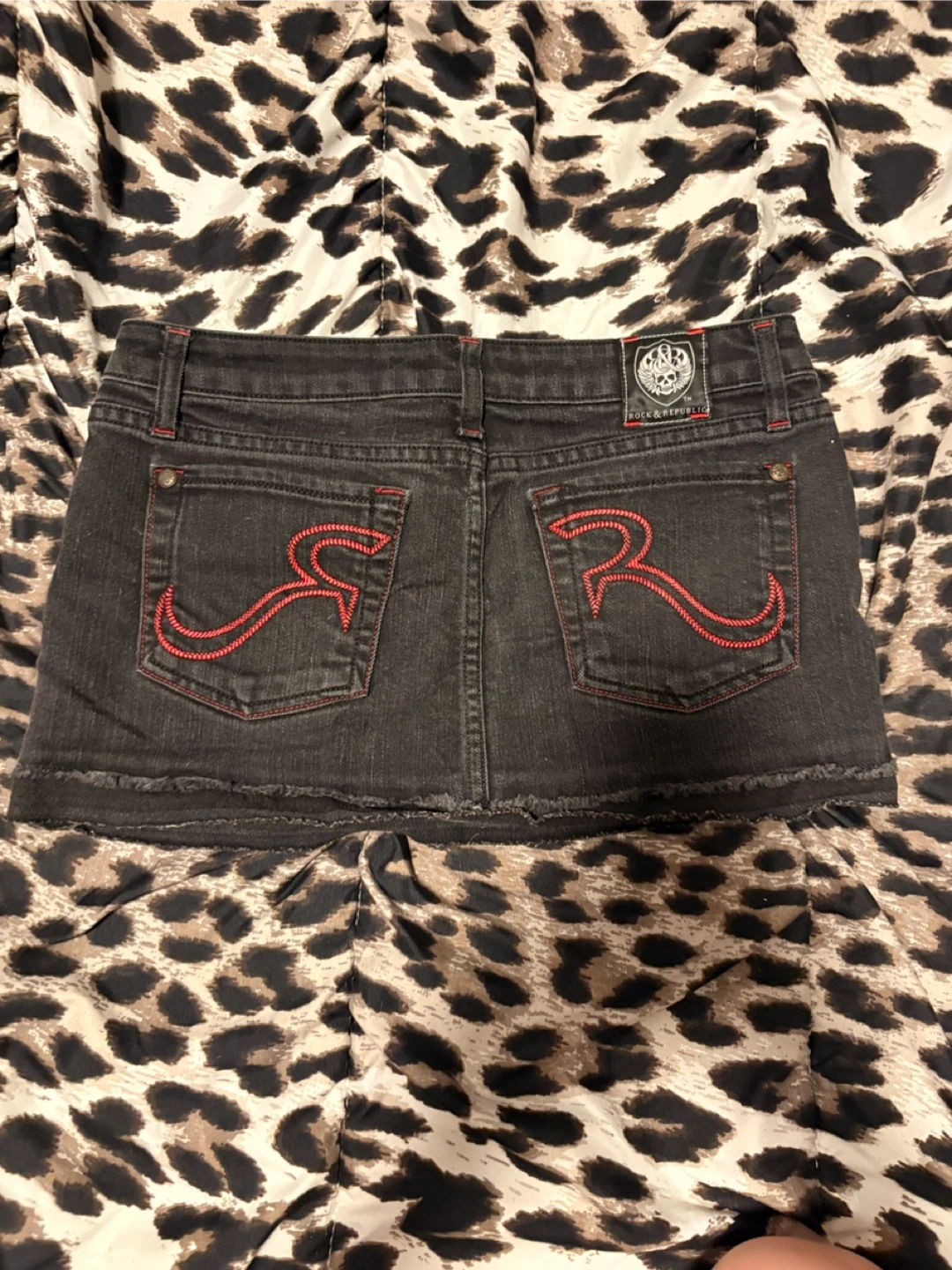Rock & Republic Black Denim mini Skirt with Red Stitching - photo 3