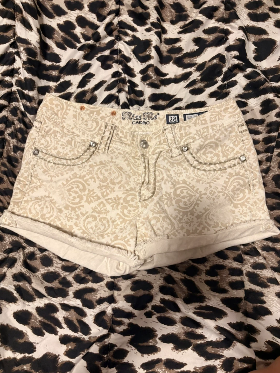 Miss Me Cargo Women's Size 28 Beige Patterned Denim Shorts