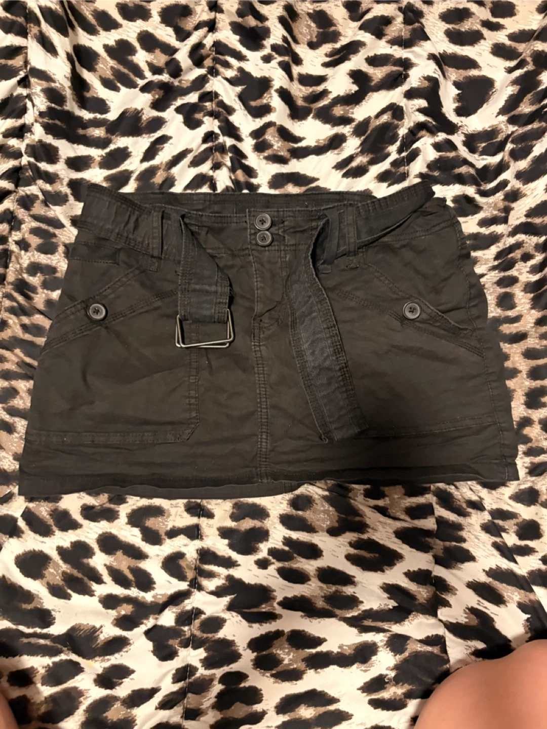 garage Black Cargo Mini Skirt with Belt