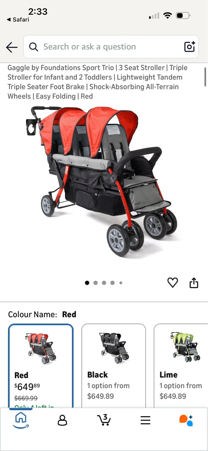 Gaggle by Foundations Sport Trio Triple Seat Stroller - Red