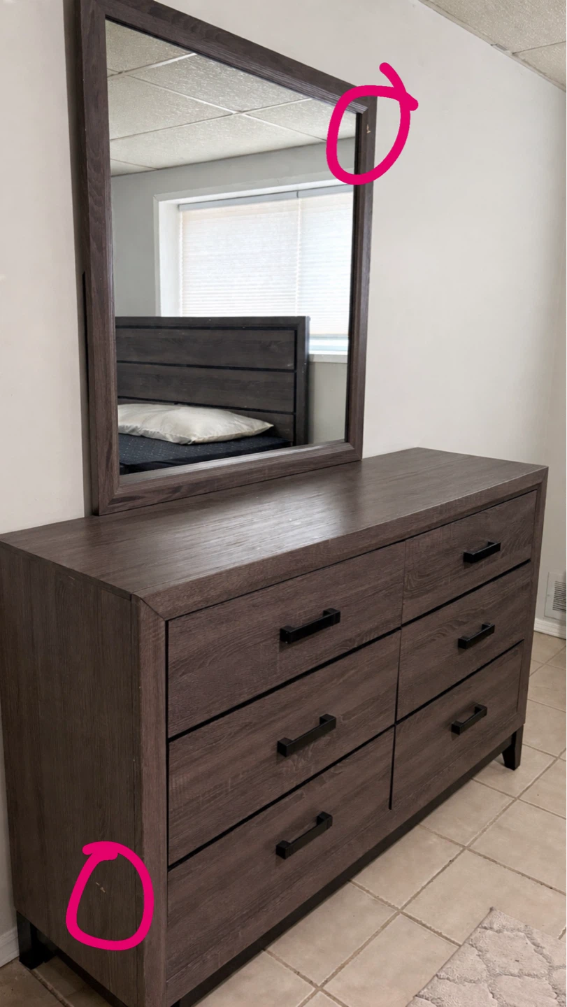 Dark Wood 3-Piece Bedroom Set with Queen Bed Frame and Dresser