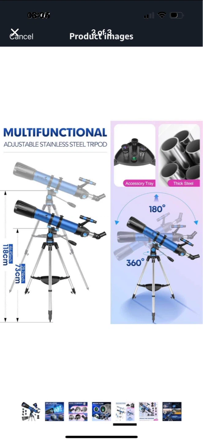 HUUGERSTAR Blue Refractor Telescope with Tripod and Accessories