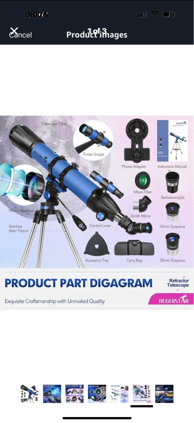 HUUGERSTAR Blue Refractor Telescope with Tripod and Accessories - photo 3