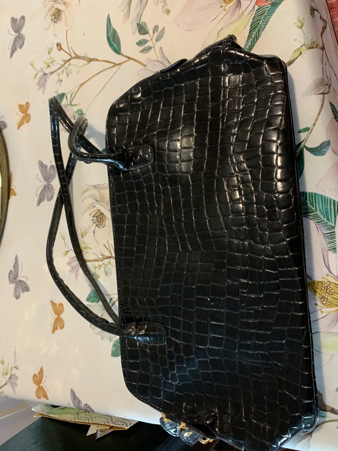 Black Croc Embossed Clutch/Shoulder Bag