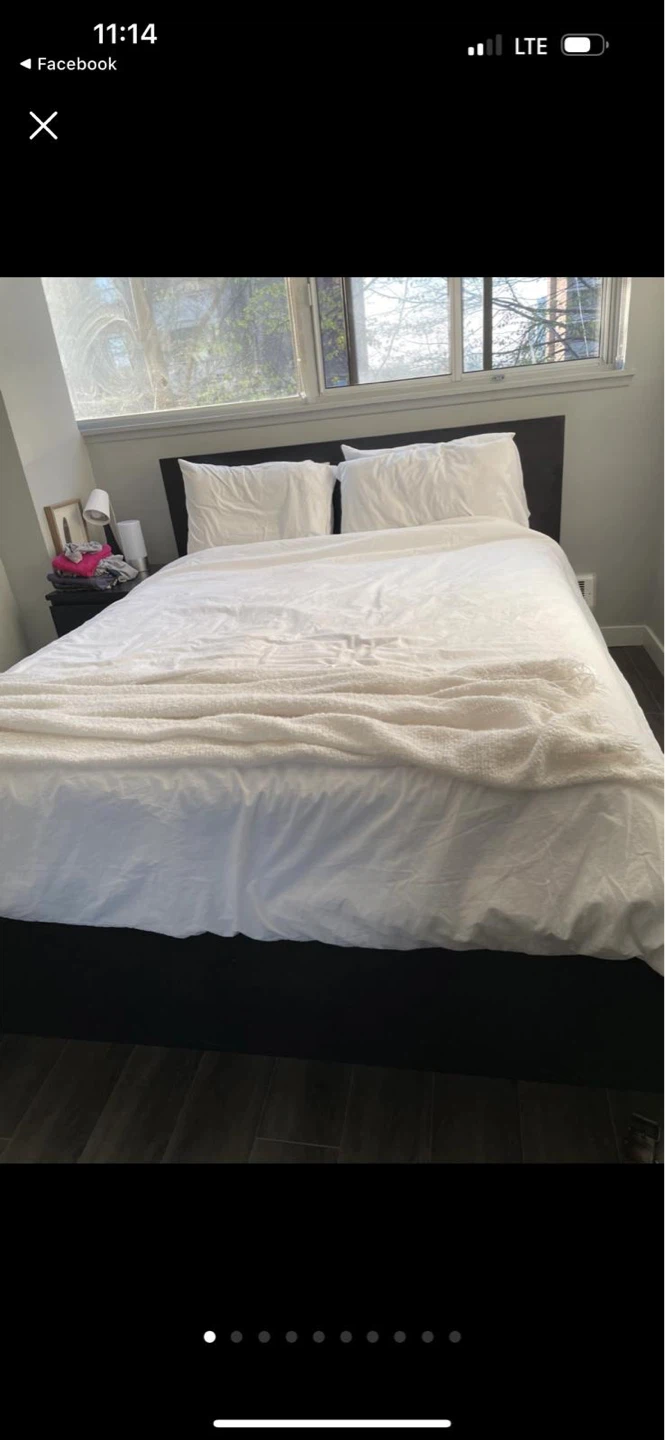 Queen Black Platform Bed  and Frame plus queen matress
