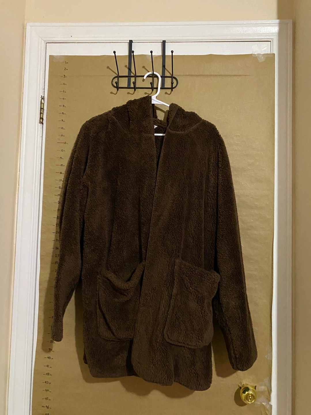 Brown Fuzzy Hooded open front sweater