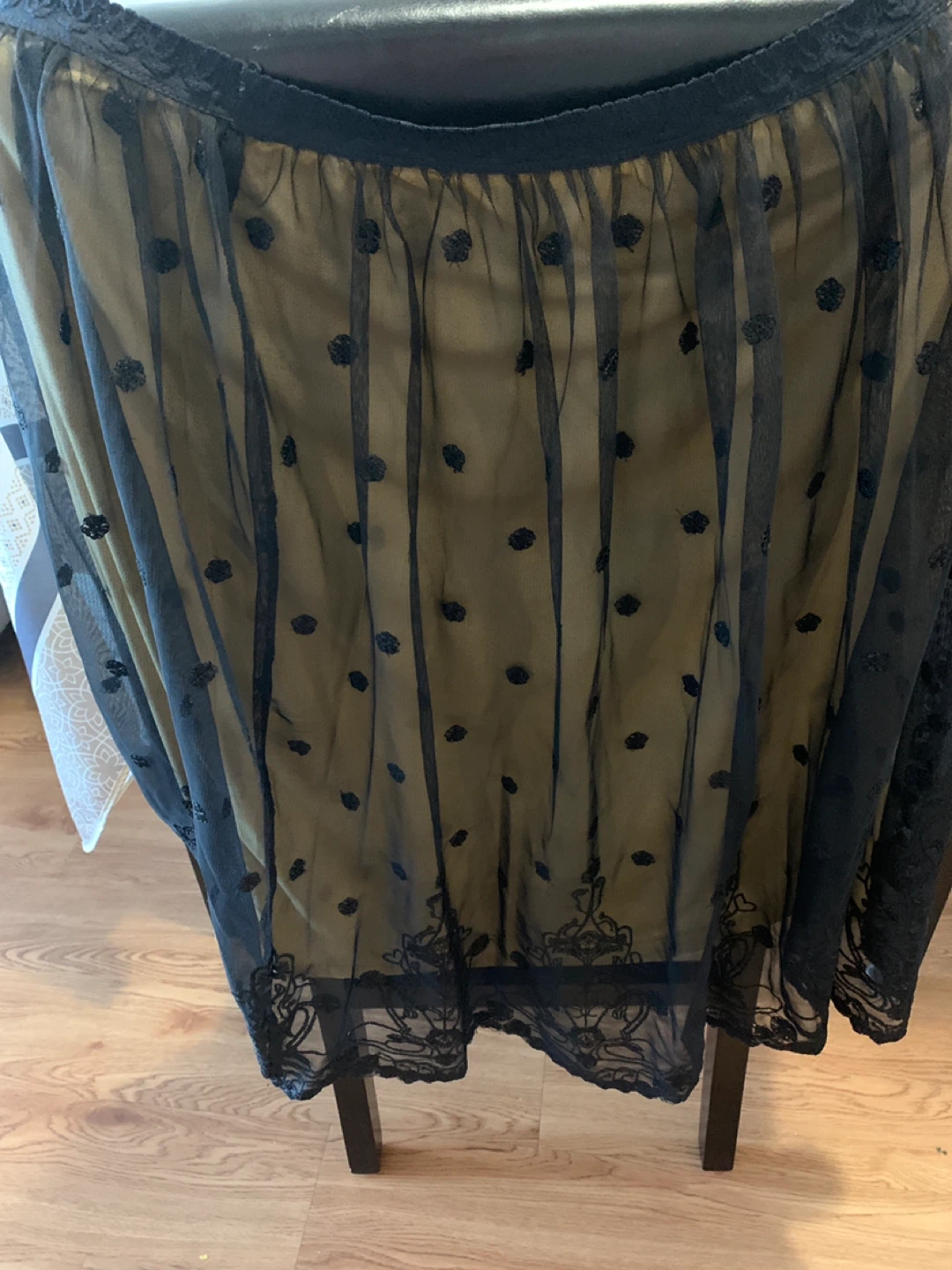 Black Mesh Skirt with Polka Dots