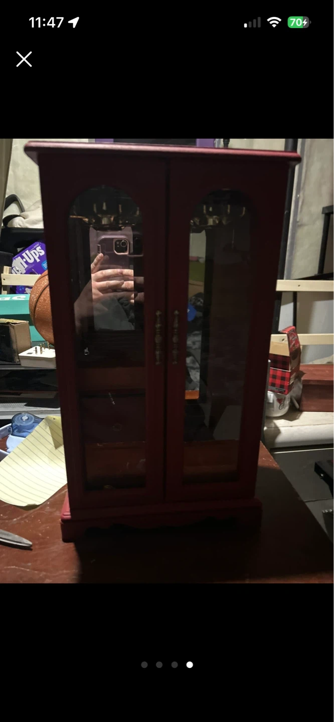 Red Wooden Jewellery Box with Mirrored Doors