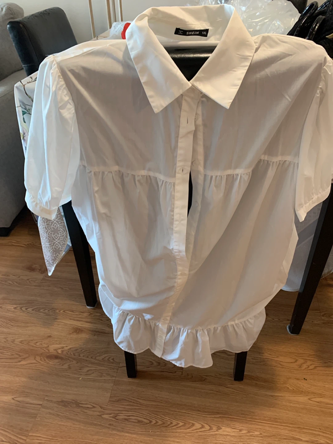 SHEIN White Ruffle Hem Button-Up Shirt