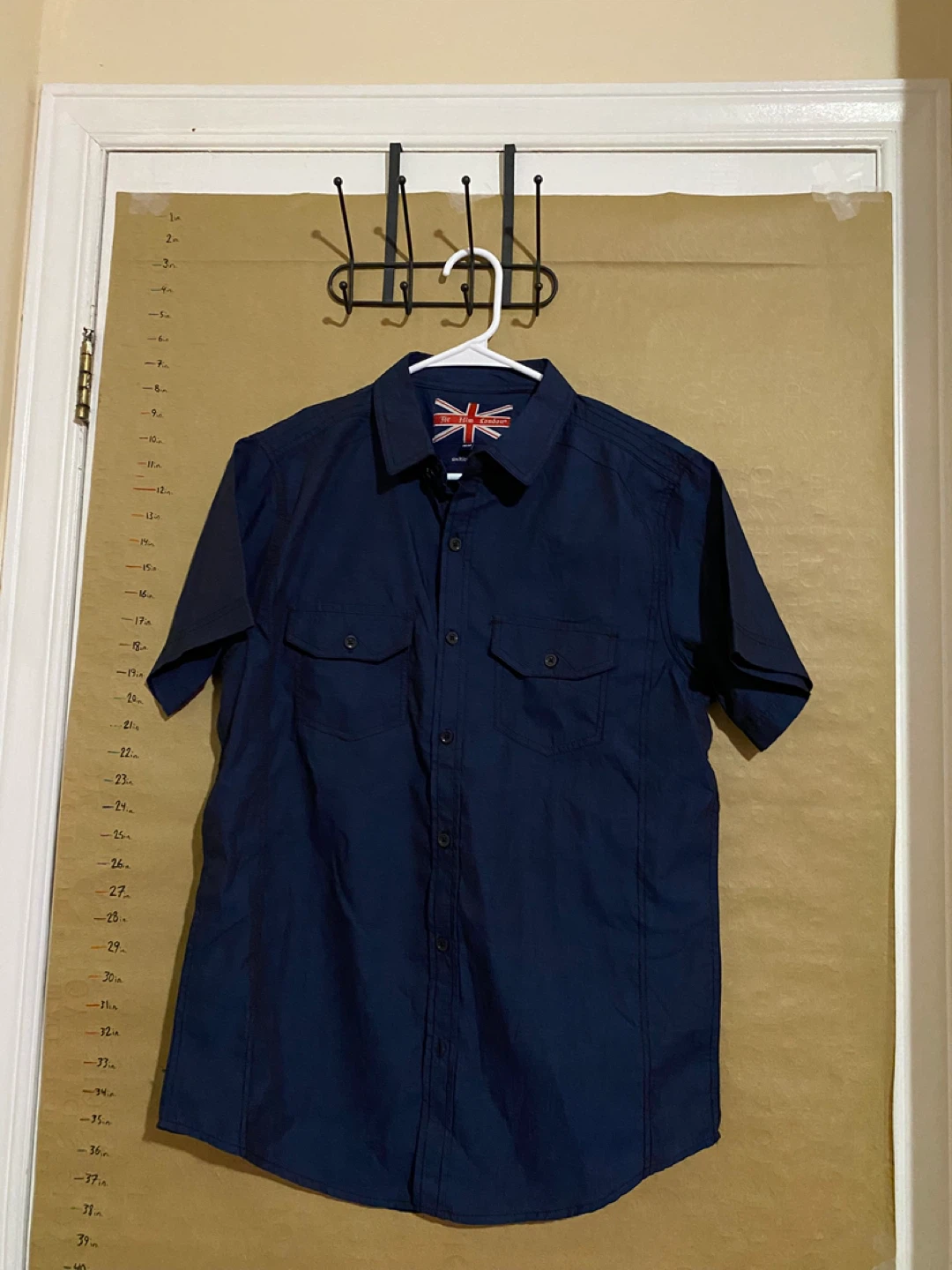 Navy Blue Short Sleeve Button-Up Shirt