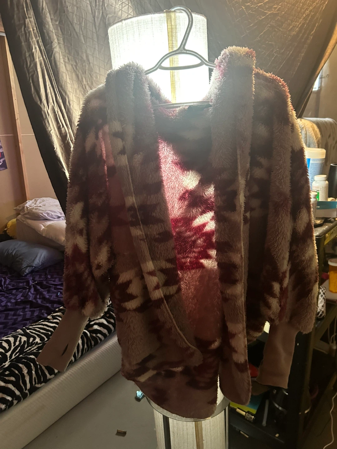 Fuzzy patterned cardigan