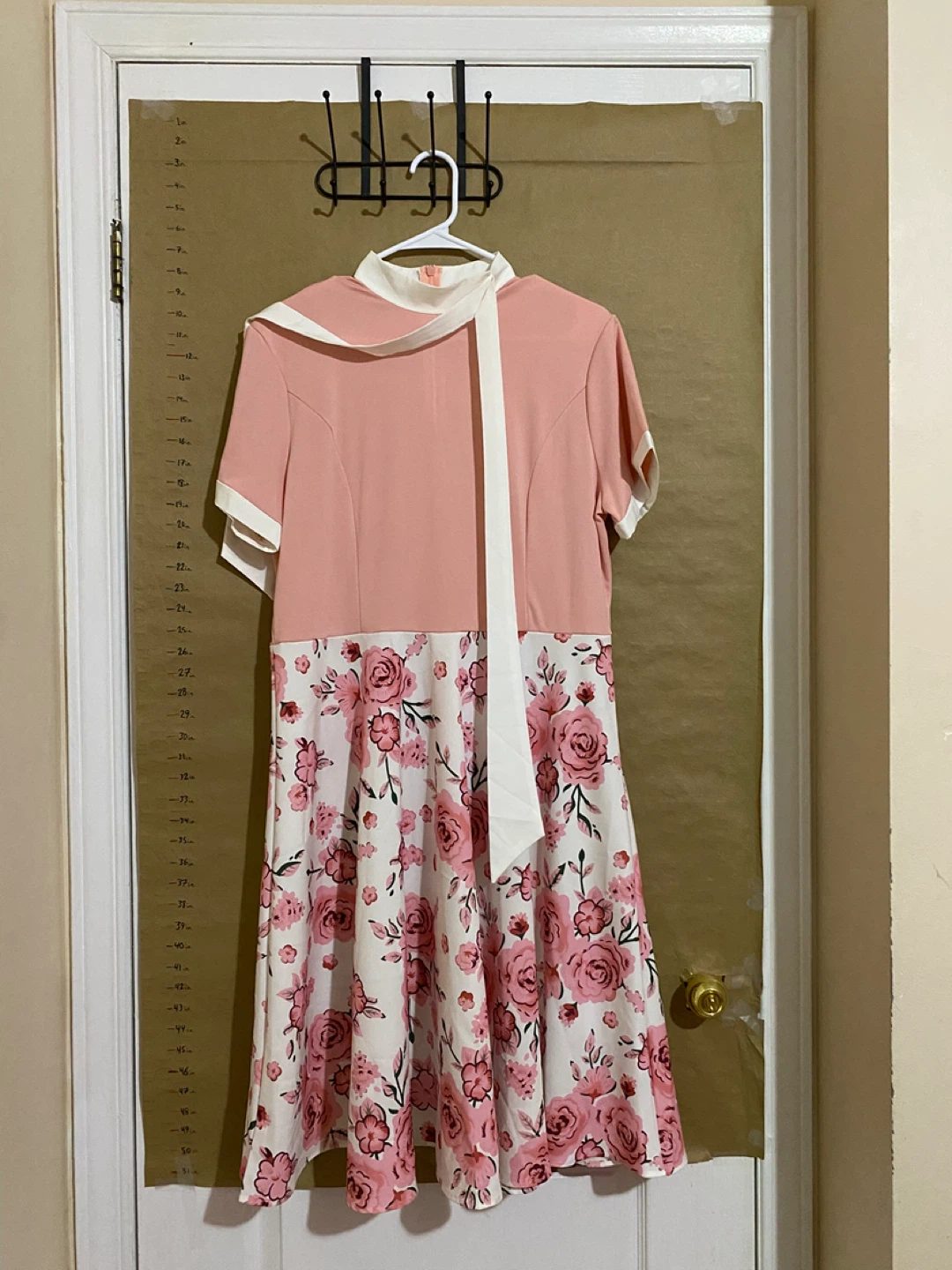 Pink and Floral Dress with White Collar and Cuffs