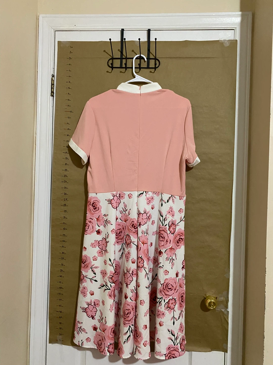 Pink and Floral Dress with White Collar and Cuffs - photo 2