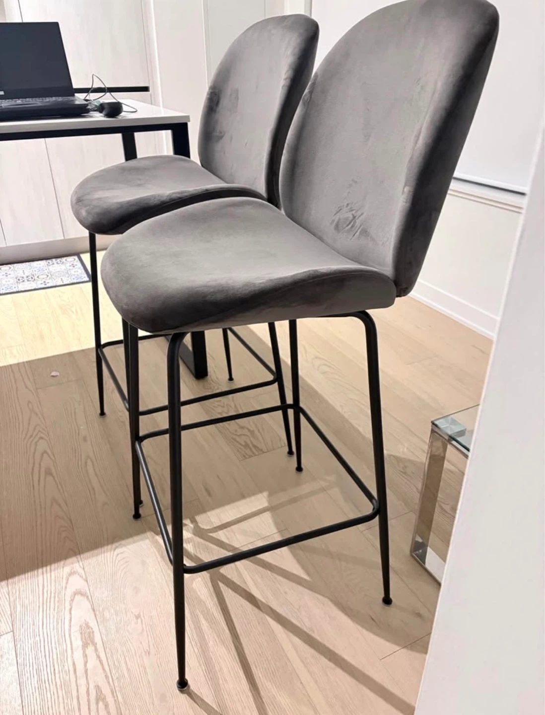 Grey Velvet Counter Stool (Set of 2) - photo 2