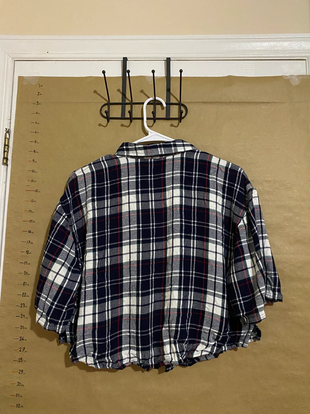 Blue and White Plaid Cropped Flannel Shirt - photo 2