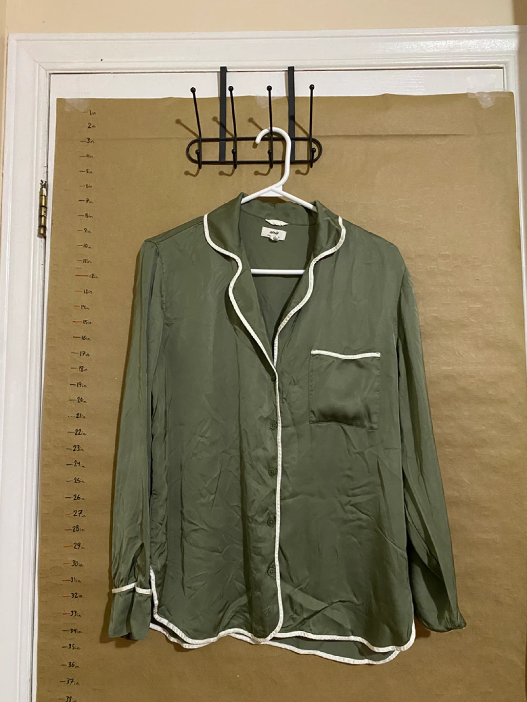 Green Pajama Top with White Piping