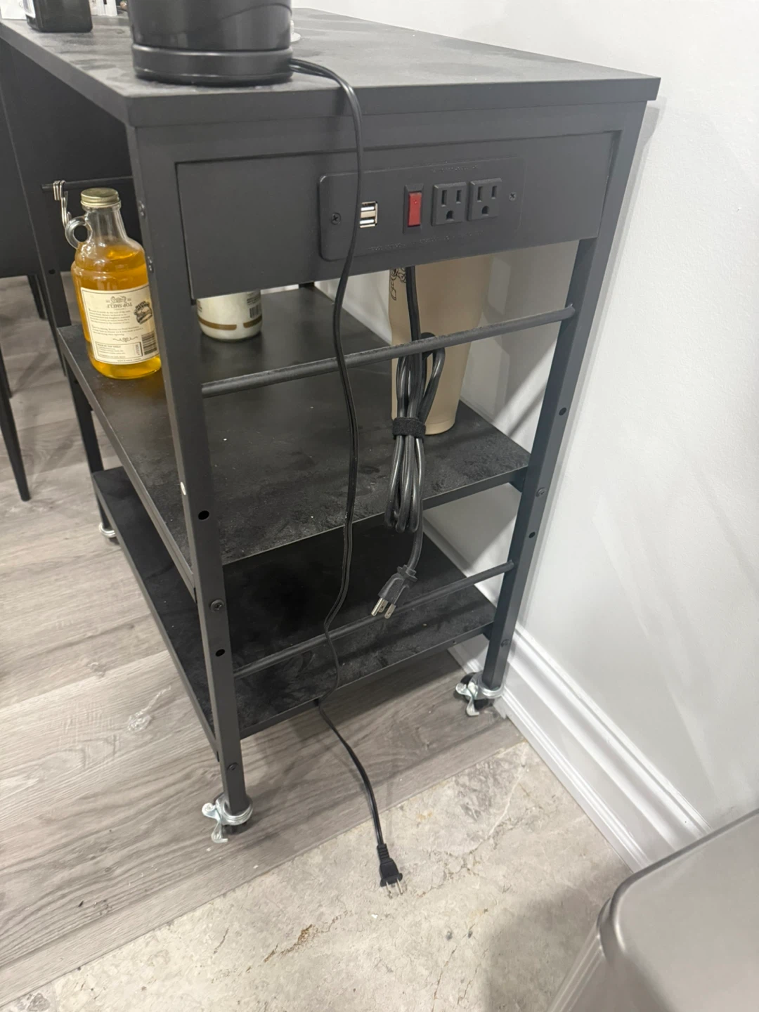 Black Rolling Kitchen Cart with Power Outlets - photo 2