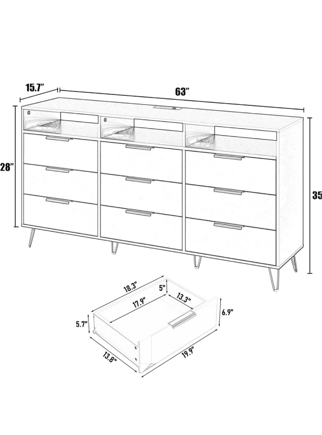 White 9-Drawer Dresser with RGB LED Lighting - photo 3