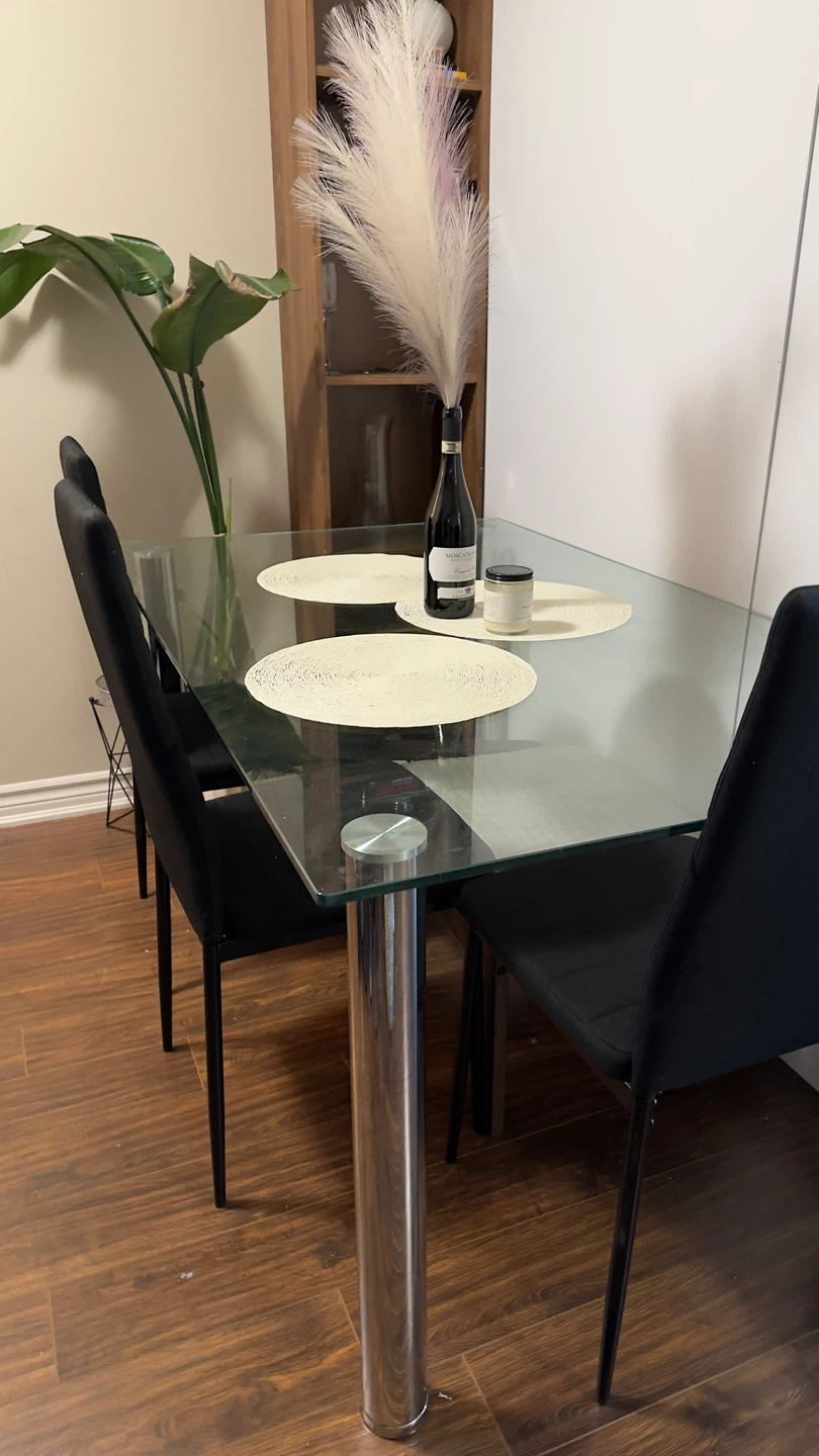 Glass Dining Table with Chrome Legs