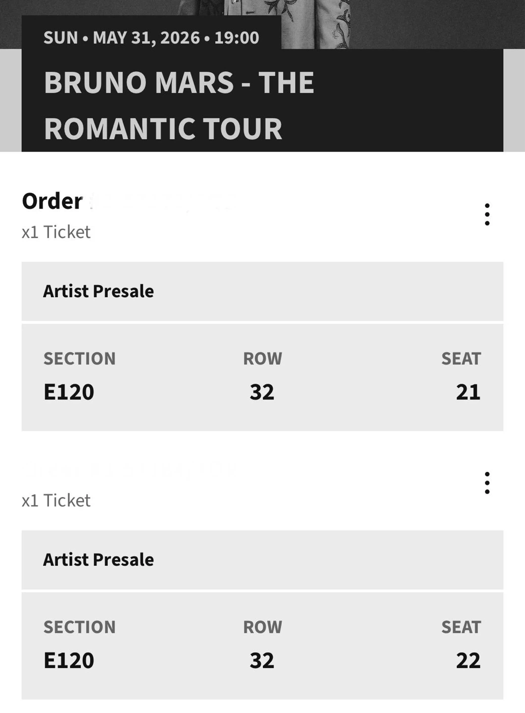 Bruno Mars - The Romantic Tour x2 Tickets