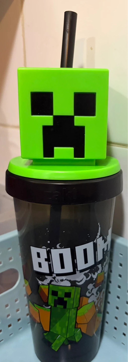 Minecraft Creeper tumbler cup with straw