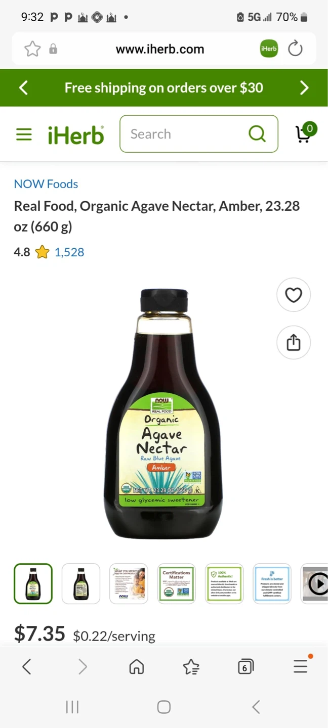NOW Foods Organic Agave Nectar, Amber, 23.28 oz - photo 3