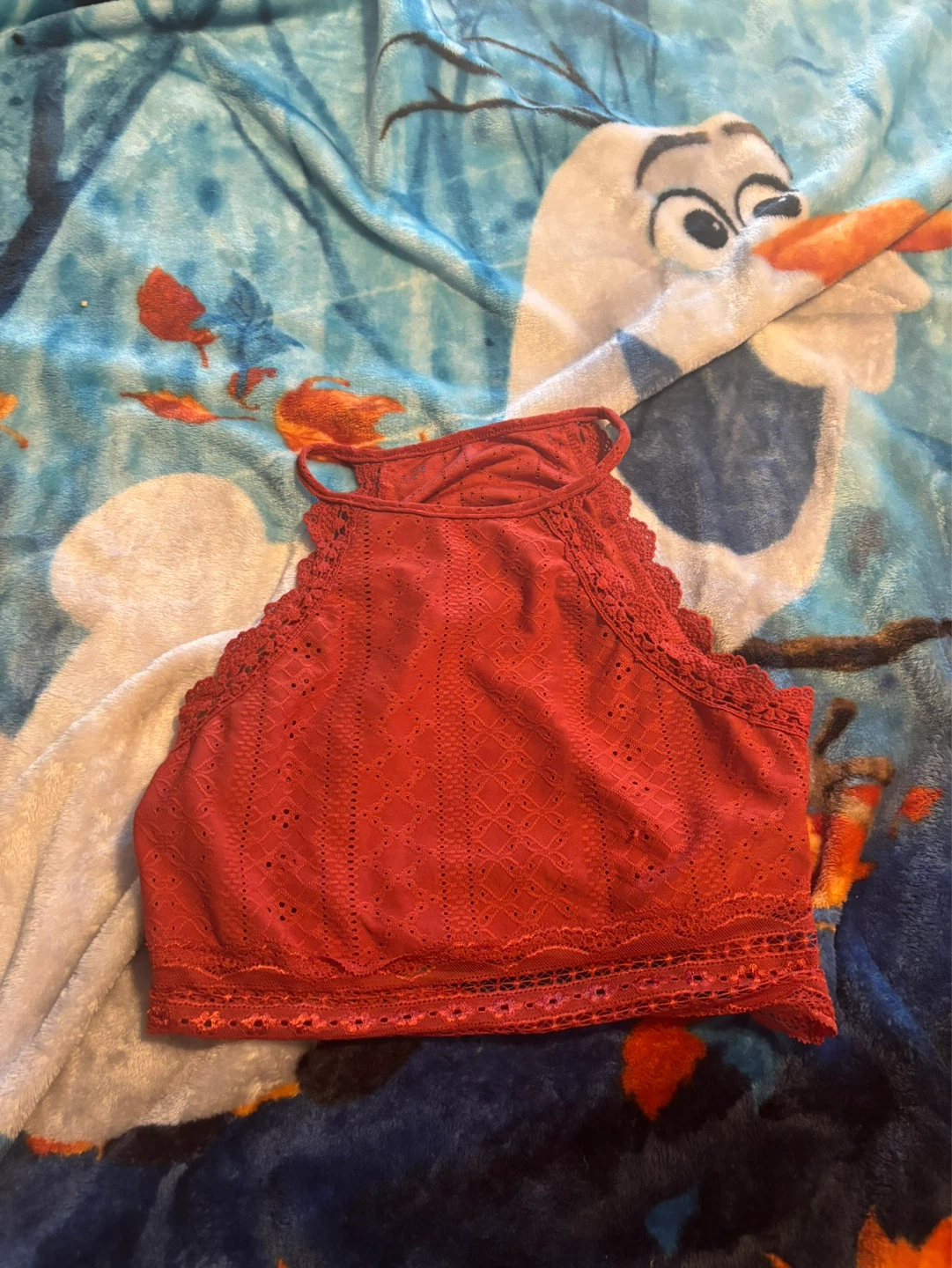 SHEIN Red Lace Halter Crop Top - Size L