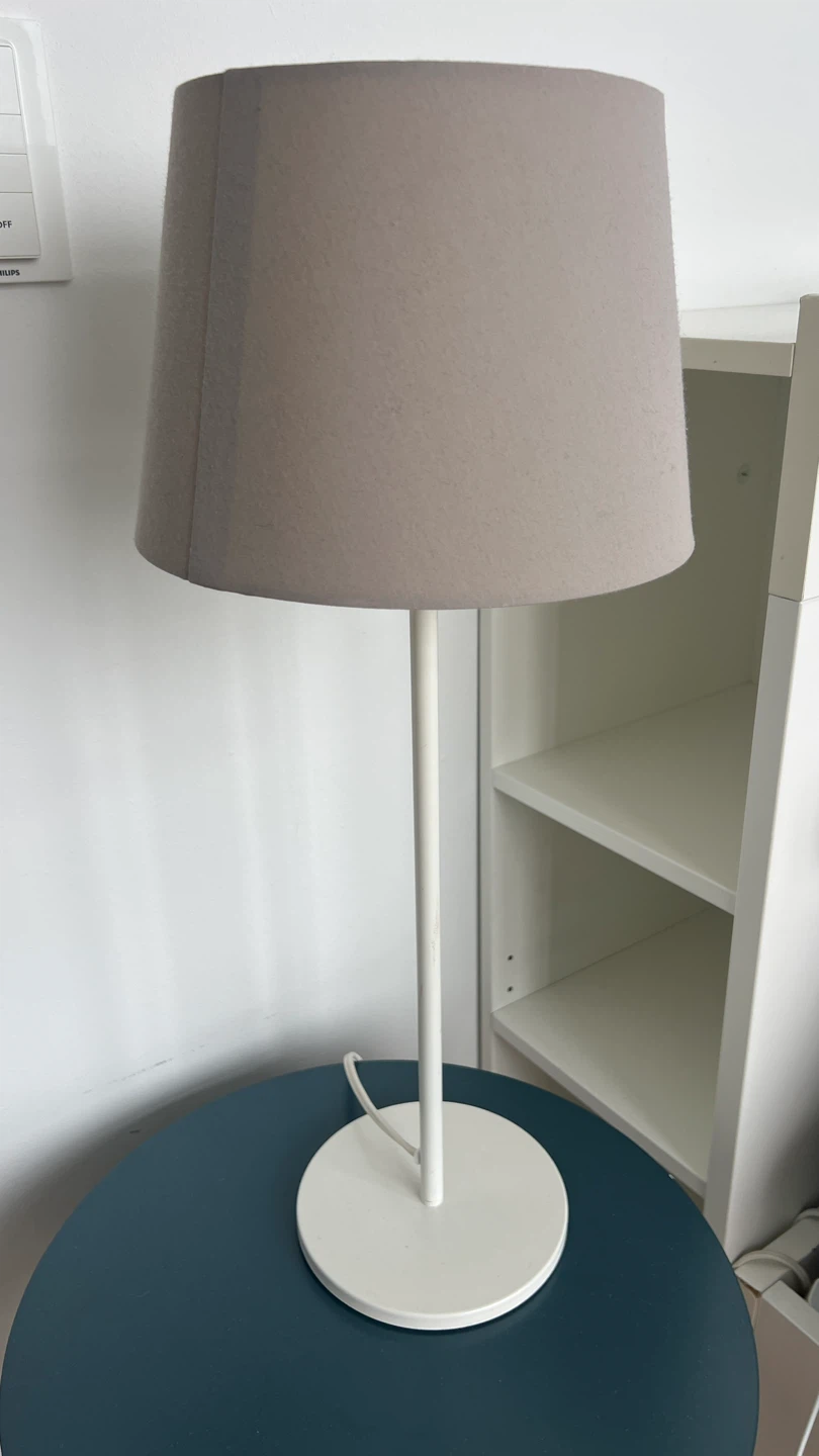 IKEA White Table Lamp with Gray Drum Shade