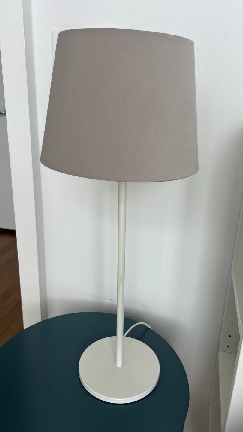IKEA White Table Lamp with Gray Drum Shade - photo 2