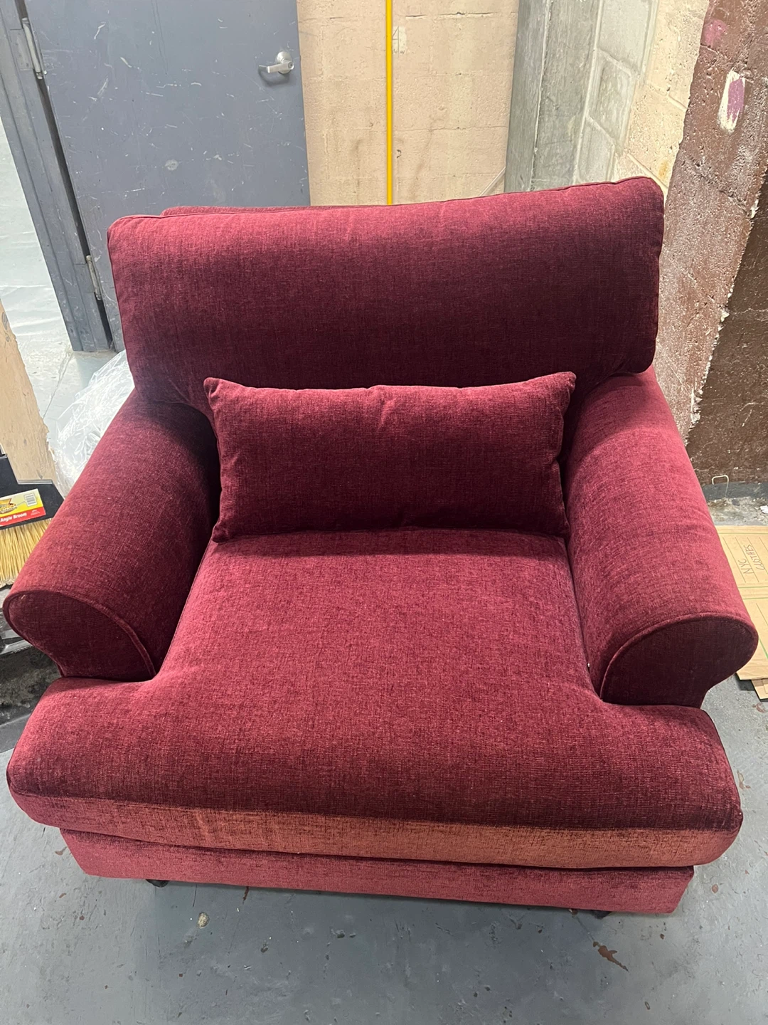 Red Upholstered Armchair with Throw Pillow - photo 2