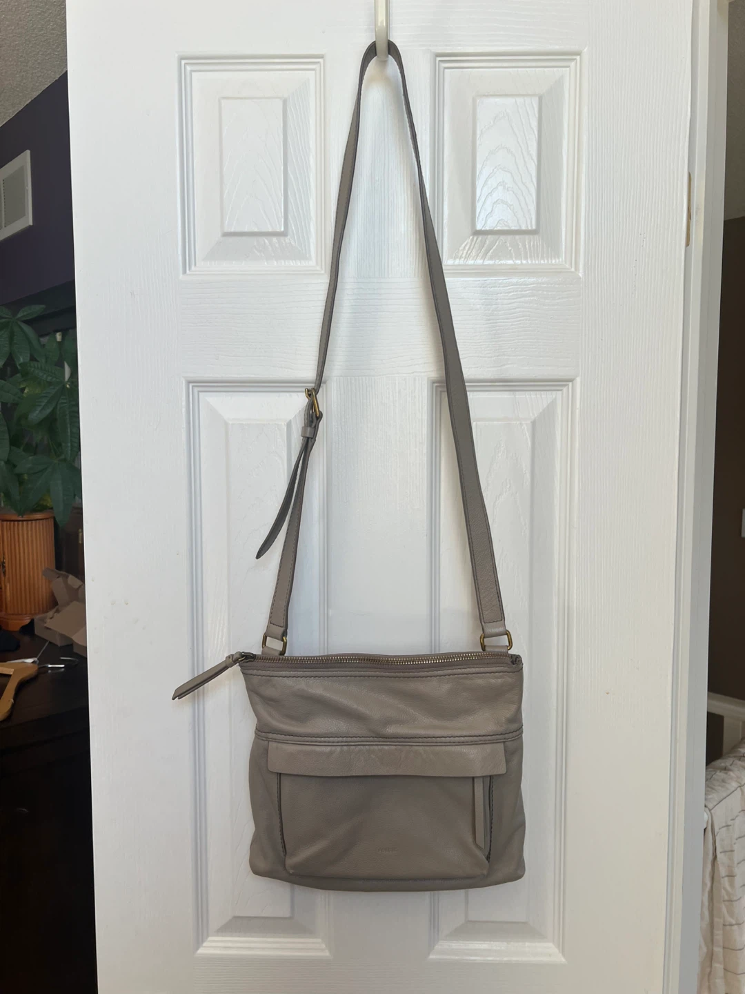 Fossil Grey Leather Crossbody Bag