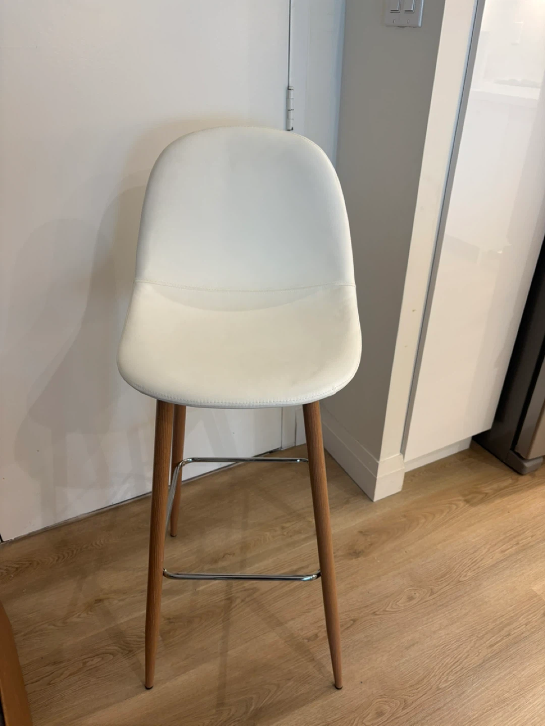 White Bar Stool with Wood Legs - photo 2