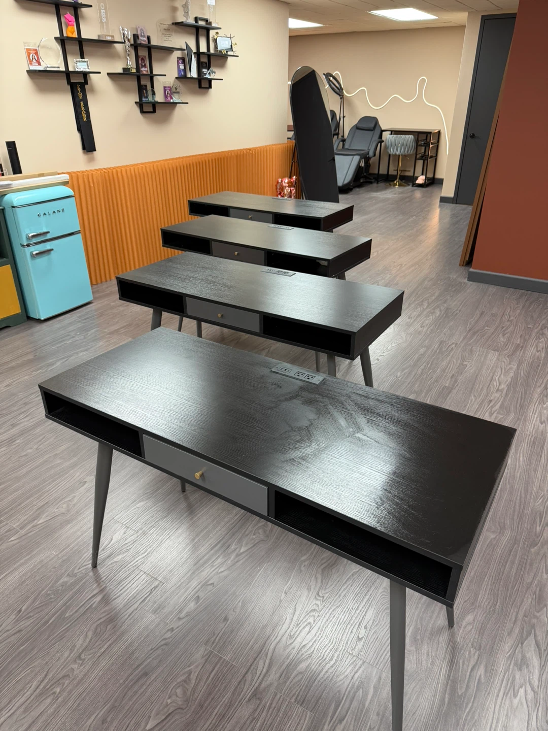 Modern Black Desk with Drawer and Built-in Power Strip - photo 5