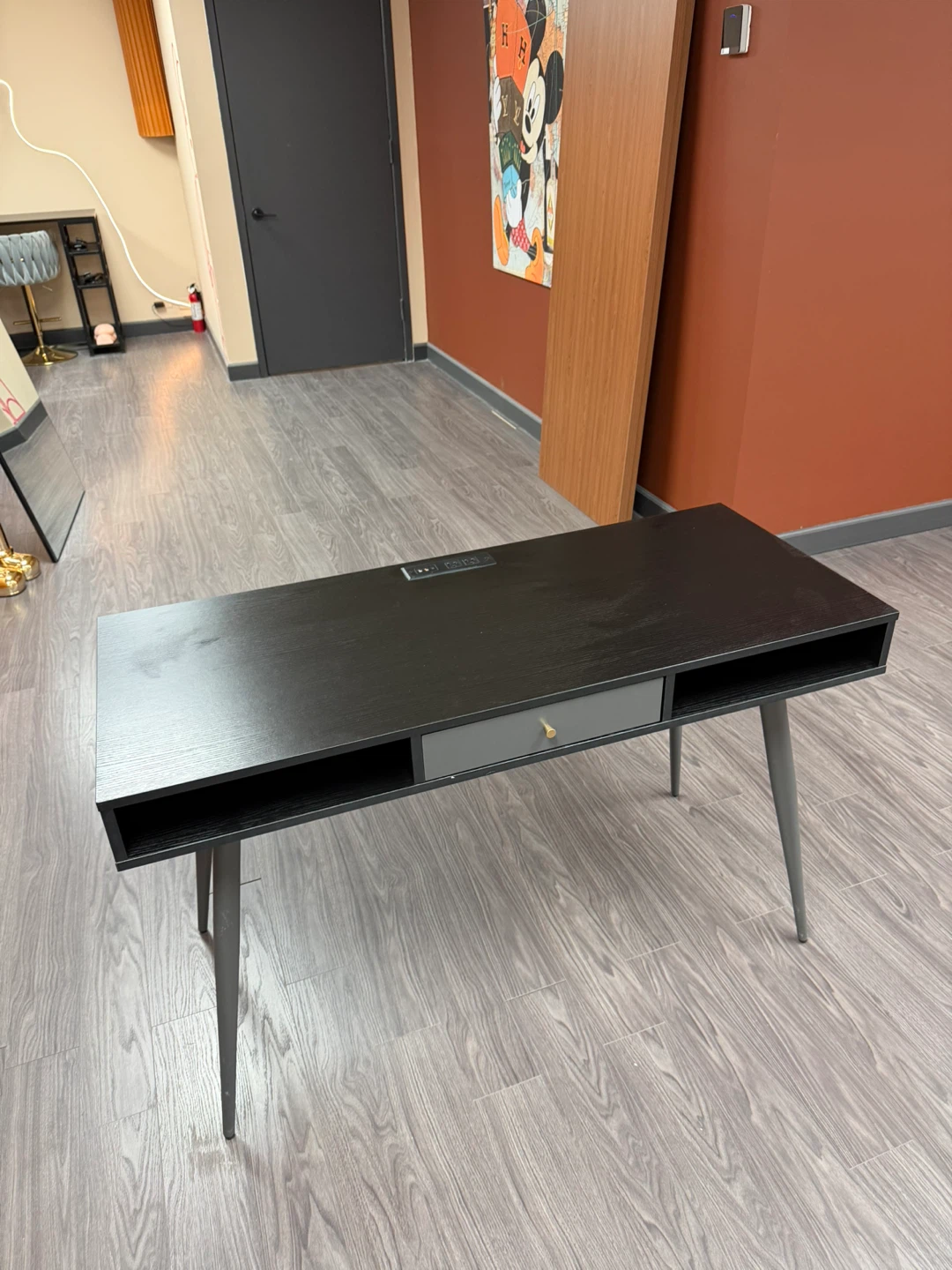 Modern Black Desk with Drawer and Built-in Power Strip - photo 2