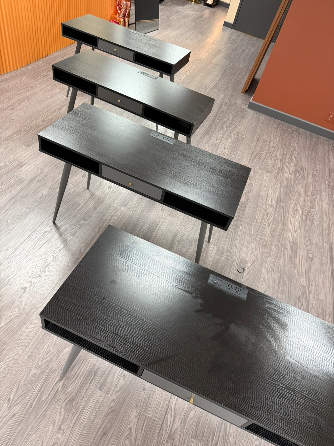 Modern Black Desk with Drawer and Built-in Power Strip - photo 3