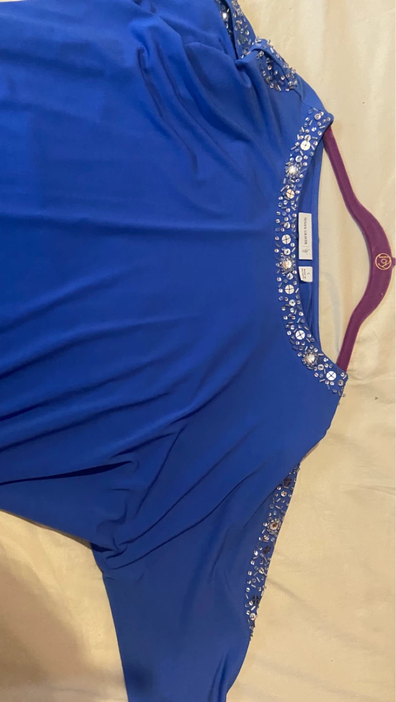 Talbots Blue Embellished Embellished Short Sleeve Top Size M - photo 5