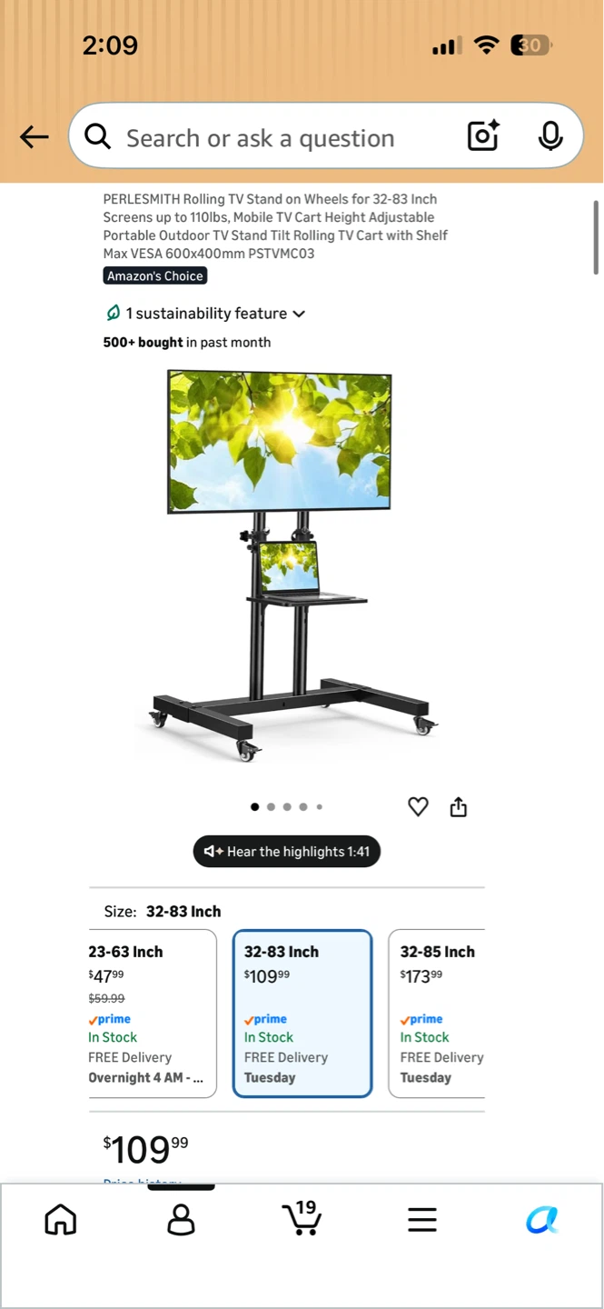 Adjustable TV Stand on Wheels - No TV - photo 3
