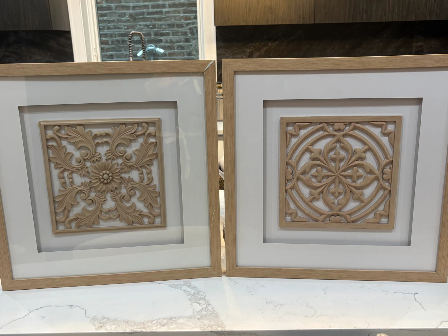 Set of 2 Framed Wood Carving Wall Art